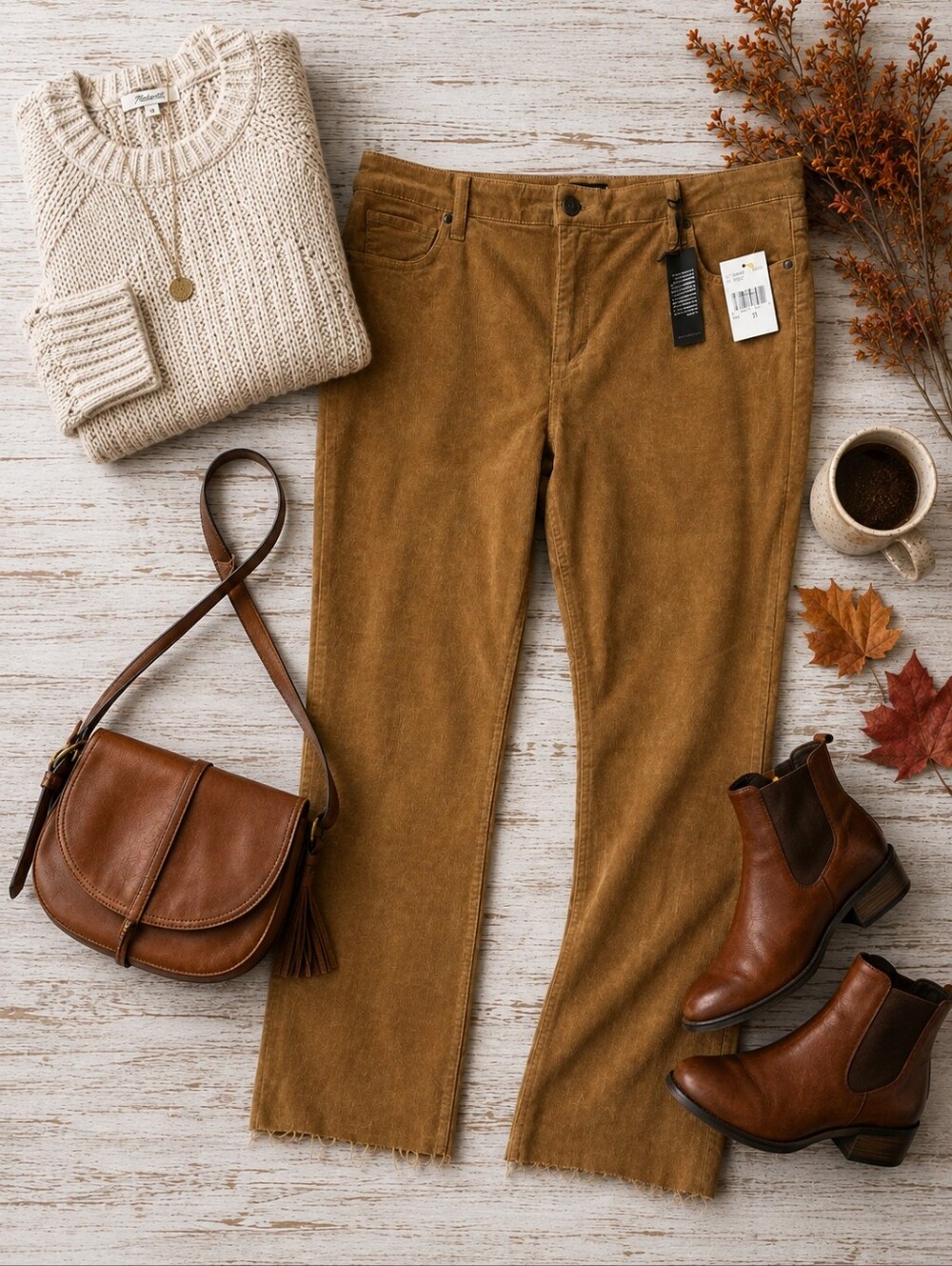 KUT from The Kloth REESE nwt Camel Corduroy Fall Raw Hem Pockets Pants. Ladies18